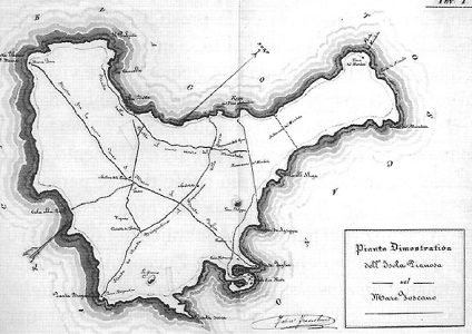 A.S.F. Scrittorio Regie possessioni - Carta dell'isola di Pianosa del 1842 disegnata dal famoso architetto fiorentino Felice Francolini